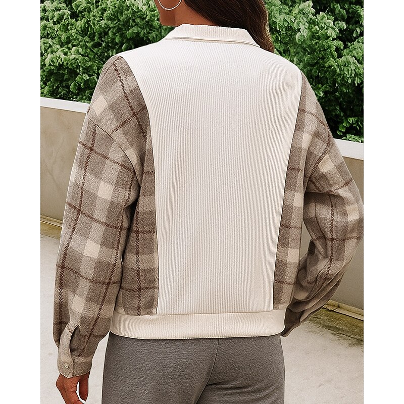 Women's Pullover Sweatshirt Casual Tops Buttons Long Sleeve Top Athleisure Plaid Checkered Outdoor Travel Sports Sportswear Activewear Beige2