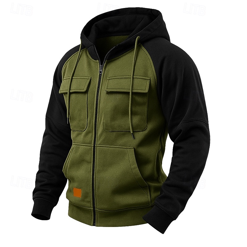 Men's Hoodie Full Zip Hoodie Fleece Hoodie Tactical Hoodie Black Pink Army Green Burgundy Blue Hooded Plain Patchwork Zipper Color Block Sports & Outdoor Casual Daily Streetwear Cool Sportswear