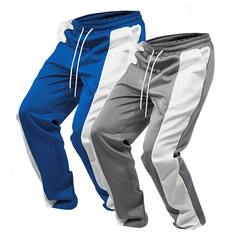 Multi Packs 2pcs Men's Gray+black Sweatpants Trousers Elastic Waist Drawstring Color Block Vacation Daily Wear Polyester Spring2