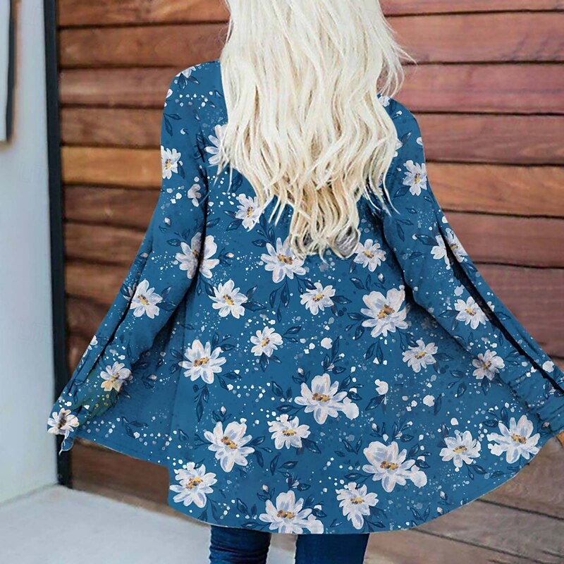 Women's Casual Jacket Warm Comfortable Irregular Hem Open Front Elegant Vintage Fashion Modern Floral Street Casual Athleisure Daily Long Collarless Loose Fit Long Sleeve Outerwear Pink Blue Purple2