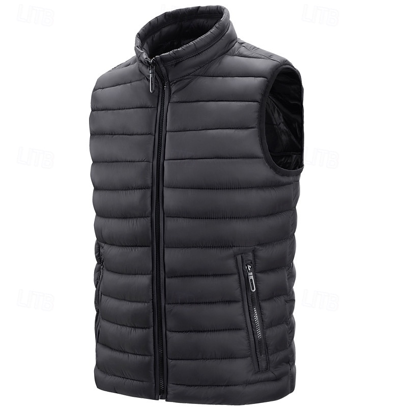 Men's Puffer Vest Vest Gilet Vacation Daily Date Fashion Casual Winter Pocket Polyester Warm Comfortable Solid Color Zipper Stand Collar Regular Fit Black Yellow Red Army Green Vest2