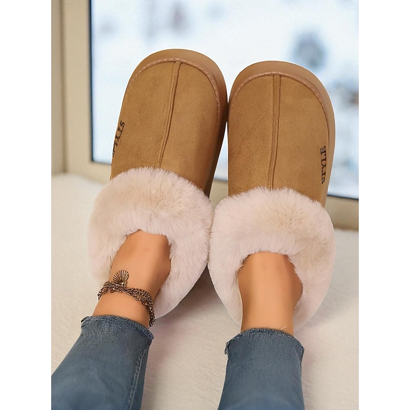 Women's Faux Fur Lined Slip-On Slippers with , Warm Winter Indoor House Shoes for Winter, Bedroom and Cozy Home Wear4