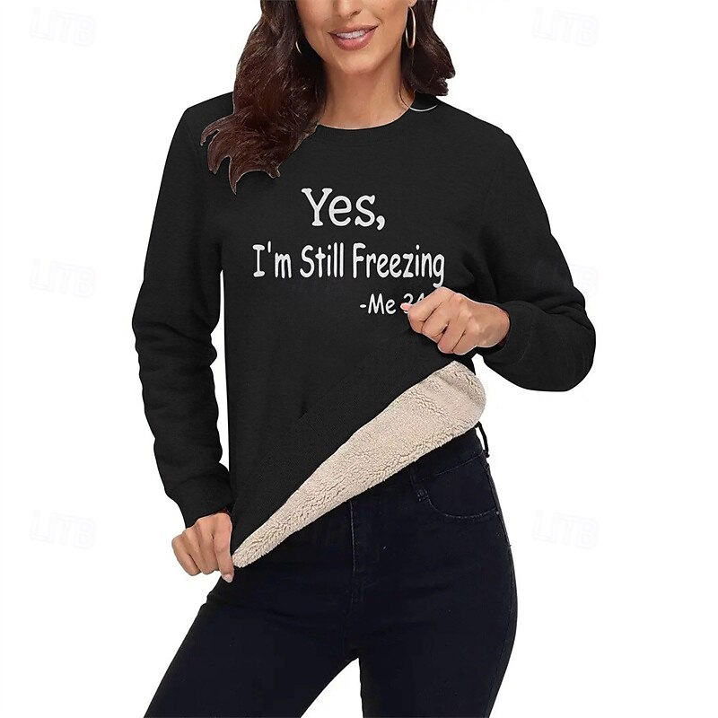 Women's Pullover Sweatshirts Letter Streetwear Casual Sherpa Fleece Long Sleeve Crew Neck Regular Tops Street Going out Print Black Yellow Pink Red Blue Winter2