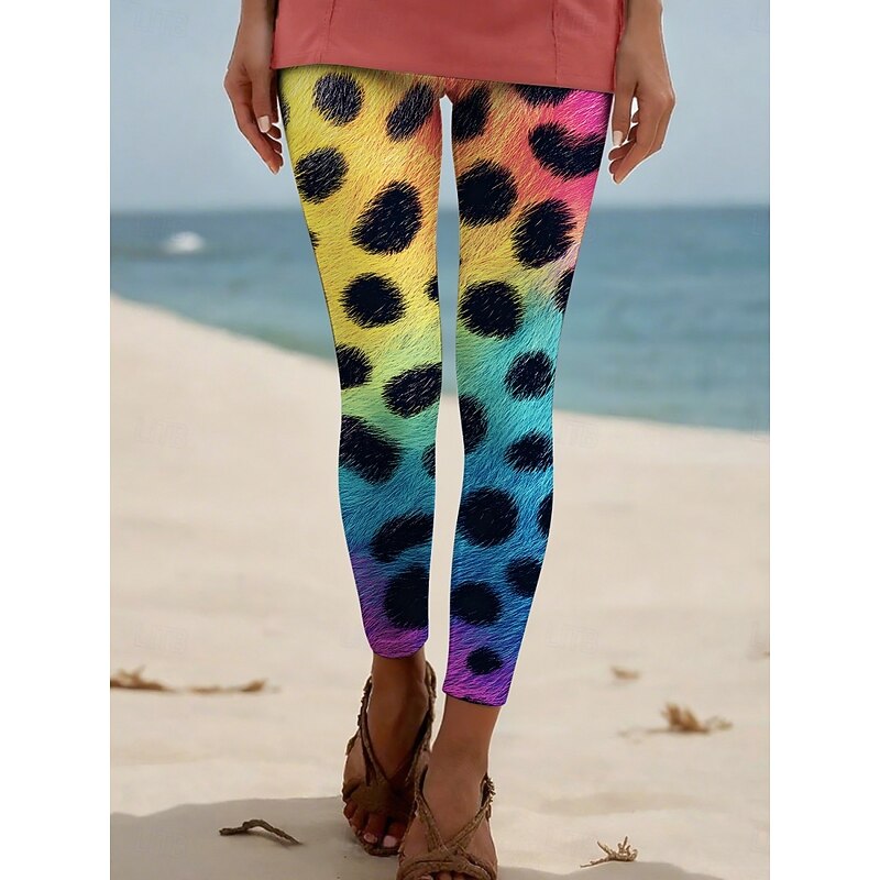 Women's Pants Trousers Leggings Cozy Leggings Streetwear Casual Full Length High Waist Leopard Elastic Waist Print Breathability Comfortable Stretchy Vacation Street Daily Wear Yellow Blue Summer