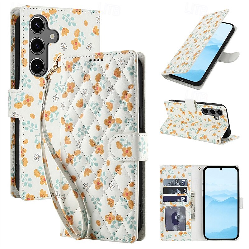 Phone Case For Samsung Galaxy S25 S25 Edge S24 S24 FE S23 Ultra Plus S22 Plus  Ultra A55 5G A14 A34 A54 Wallet Case Magnetic Card Slot Shockproof Retro Flower Floral PC PU Leather