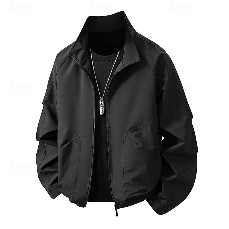 Men's Jacket Casual Jacket Outdoor Vacation Warm Zipper Pocket Fall Winter Plain Fashion Streetwear Standing Collar Regular Apricot Black Army Green Jacket3