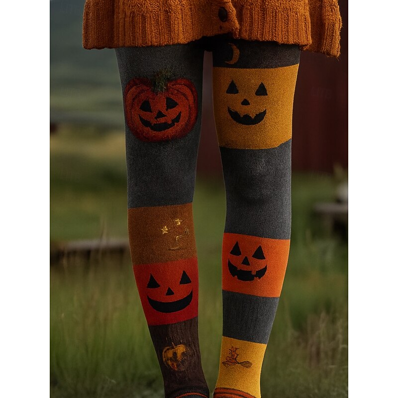 Women's Leggings Vacation Vintage Ethnic Style Full Length High WaistPantsHalloween Graphic Pumpkin Monster 3D Print Quick Dry Breathability Soft Stretchy Outdoor Home Causal Blue Orange Khaki Fall2