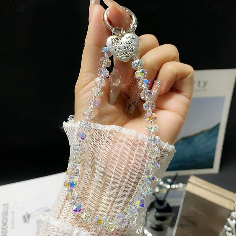 New Fashion Colored Love Hang Tag Crystal Bead Phone Hang Chain Wrist style Hang Chain Keychain
