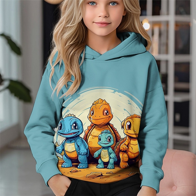 Girls' 3D Cartoon Dinosaur Hoodie Long Sleeve Spring Fall Fashion Streetwear Kids 4-12 Years Hooded Outdoor Casual Daily Regular Fit3