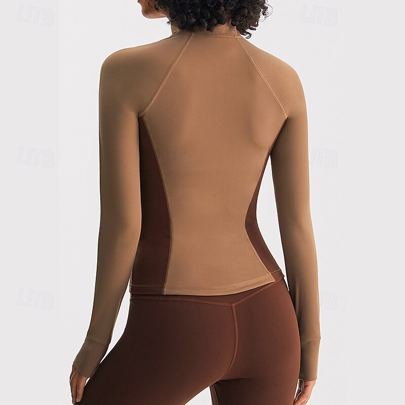 Women's Workout Jacket Lightweight with Thumbholes Long Sleeve Sports Color Block Top For Gym Athletic Running Slim Activewear4