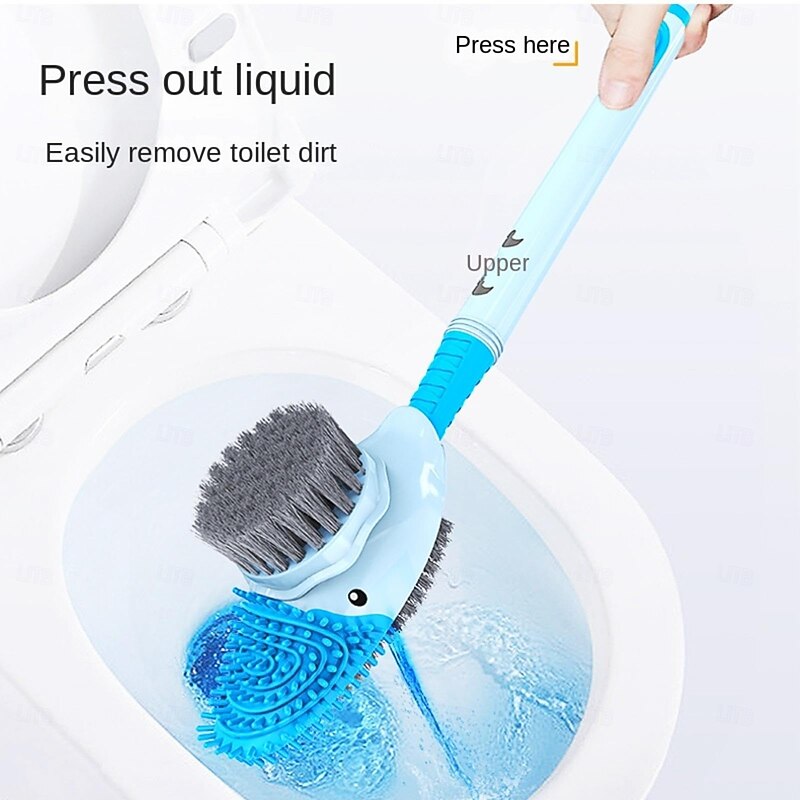 Cartoon Duck Plus Liquid Spray Toilet Brush Household Cleaning No Dead Angle With Base Wall-Mounted Long Handle Toilet Brush