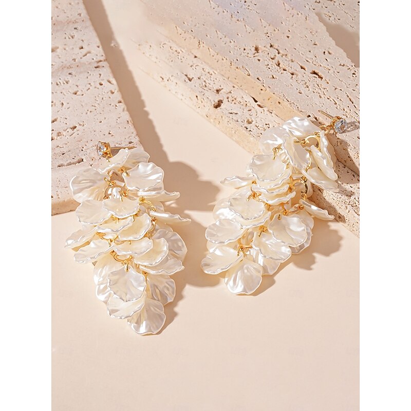Women's Satin Petal Drop Earrings - Elegant Layered Floral Statement Earrings with Crystal Stud for Party, Wedding and Evening Outfits3