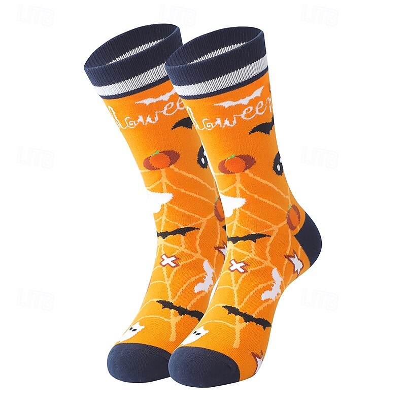 Halloween Cross-Border Cotton Socks, Moisture-Wicking Mid-Calf Casual Socks with Pumpkin Design, Oversized Unisex Trendy Street Style Hosiery2