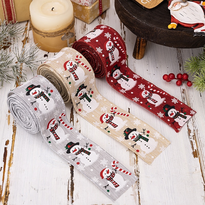 3pcs Christmas Ribbon Snowman Woven Ribbon Holiday Tree Decoration Gift Wrapping Ribbon Festive Decorative Tape