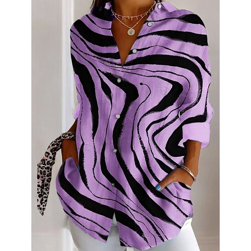 Women's Shirt Button Down Tunic Shirt Collar Long Sleeve Graphic Geometric Abstract Vintage Daily Stylish Regular Tops Work Daily Holiday s Print Pink Blue Purple Green Khaki Spring Fall3