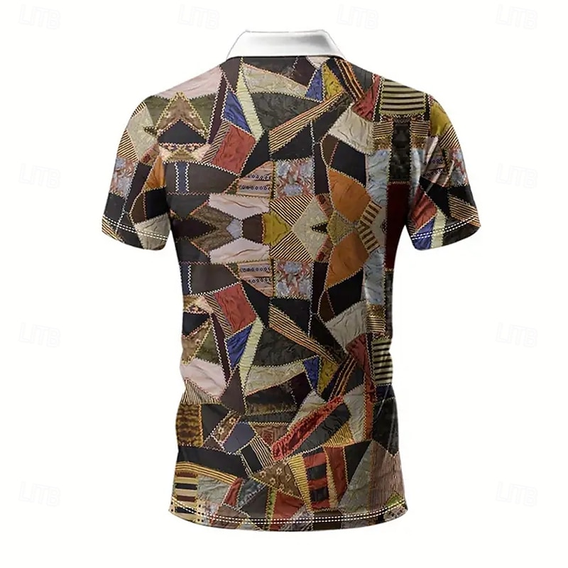 Men's Geometic Polo Short Sleeve Polo Shirts Collared Shirts Casual Athleisure 3D Print Buttons Summer Blue Brown Green4