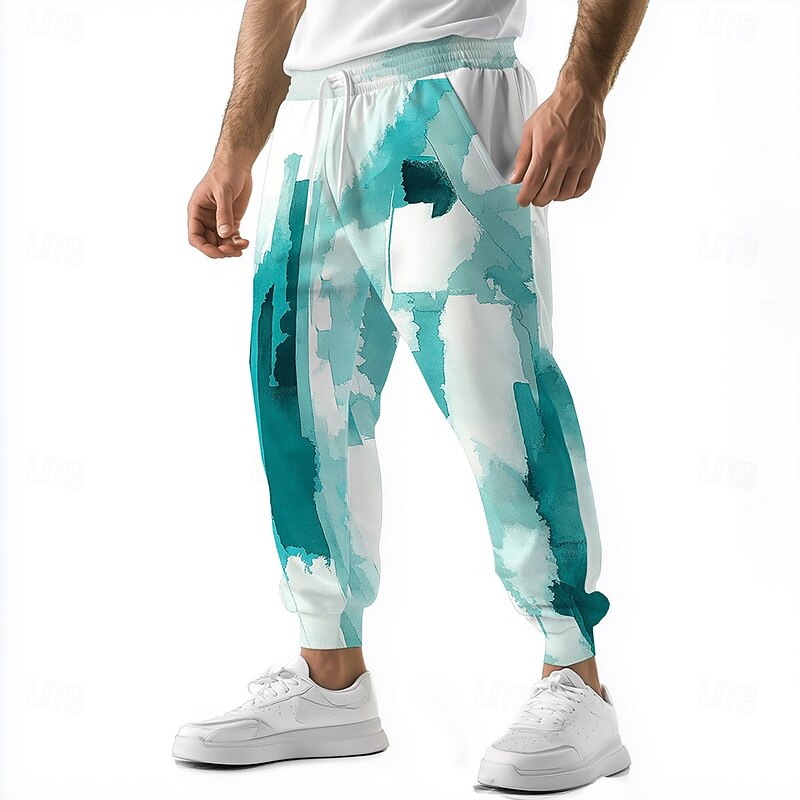 Men's Abstract Gradient Color Sweatpants Joggers Trousers Mid Waist Drawstring Elastic Waist Casual Jogging Streetwear Workout Athletic Sweatpants with Pockets Spring Fall 3D Print Blue Green Gray2