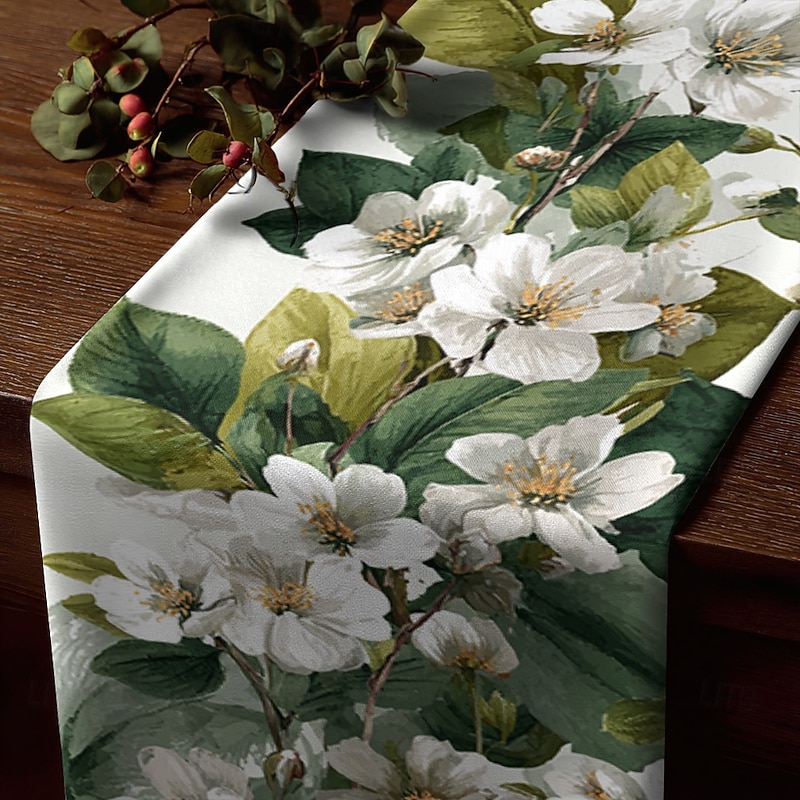 1pc Flower Printed Table Runner, Rectangular Table Decoration for Dining Room, Banquet, and Outdoor Use3
