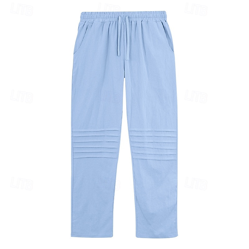 Men's Linen Pants Trousers Beach Pants Drawstring Pocket Elastic Waist Plain Comfort Breathable Vacation Daily Holiday Hawaiian Boho Light Khaki Black4