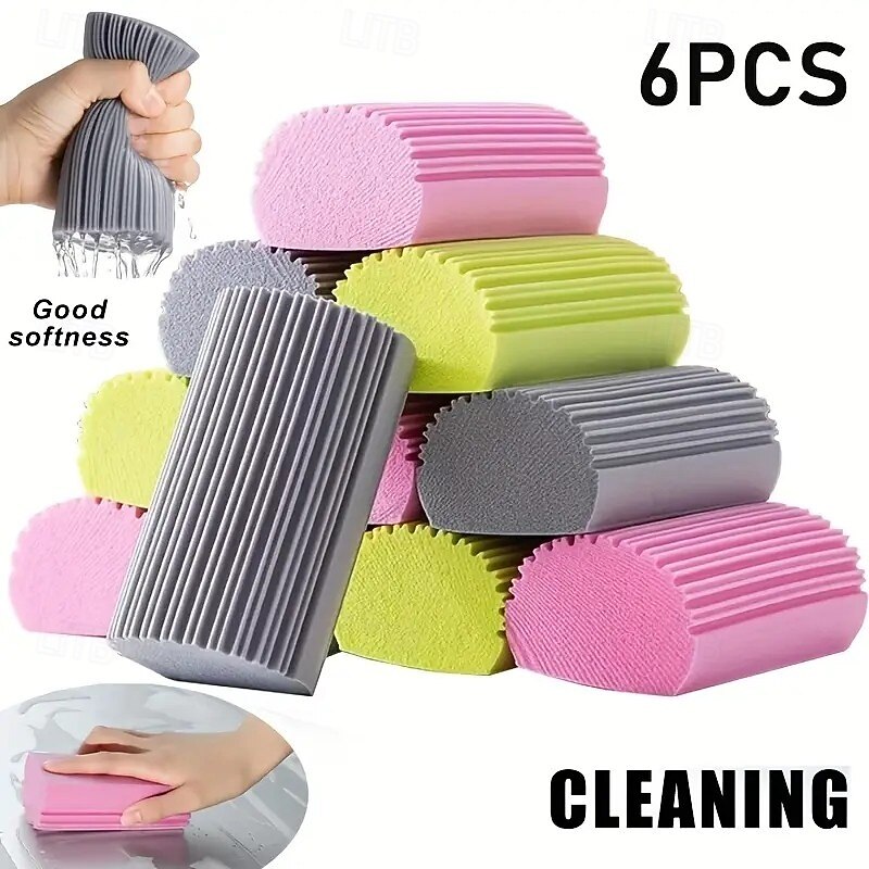 6PCS Magic Dust Cleaning Sponges, PVA Sponges for Wet Wiping Blinds, Glass, Baseboards, Vents, Railings, and Windows, Random Colors