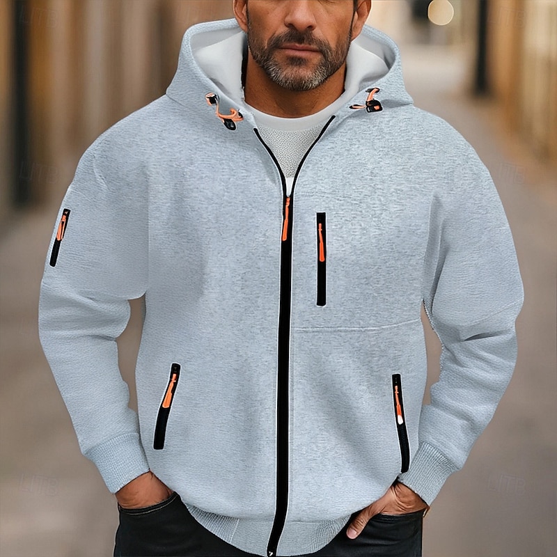 Men's Hoodie Full Zip Hoodie Fleece Hoodie Black Wine Navy Blue Royal Blue Dark Green Hooded Plain Pocket Sports & Outdoor Daily Holiday Polyester Streetwear Basic Casual Fall Winter Clothing Apparel
