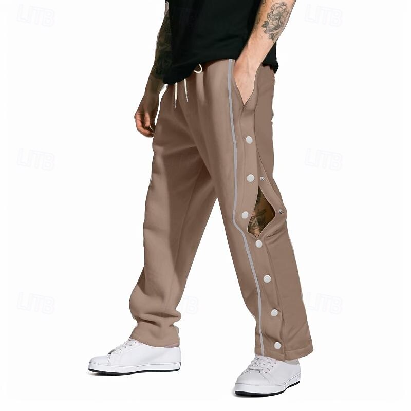 Men's Sweatpants Tear Away Pants Trousers Open Bottom Sweatpants Drawstring Elastic Waist Side Button Plain Moisture Wicking Breathable Full Length Sports Outdoor Casual Daily Fashion Streetwear4