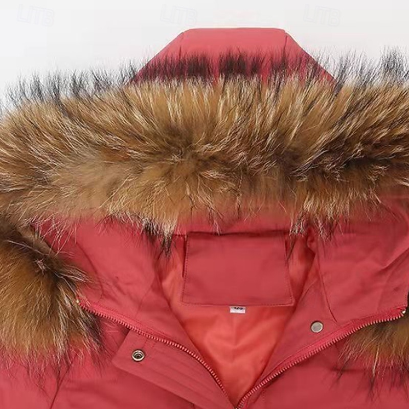 Kids Girls' Down Coat Solid Color Fashion Fur Trim Zipper Pocket School Cotton Coat Outerwear 4-12 Years Winter Black Pink Red4