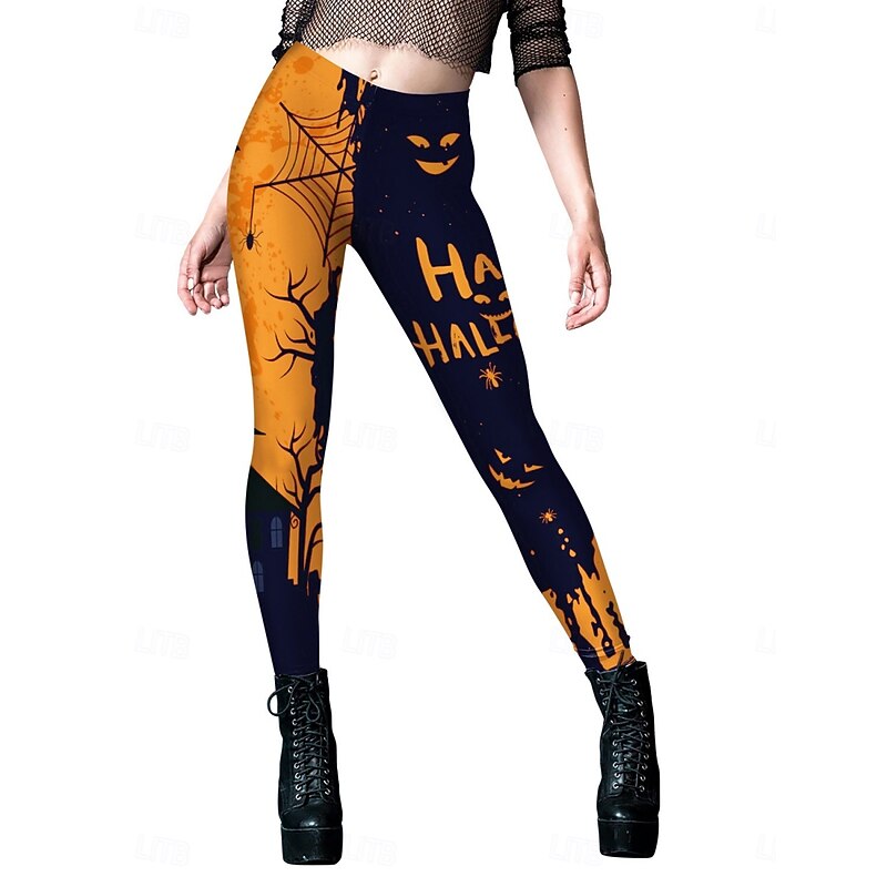 Halloween Women's Tights Leggings Punk Vintage Full Length High WaistPantsHalloween Pumpkin Bat Printing High Cut Comfort Quick Dry Breathable High Elasticity Vacation Party Holiday Black2