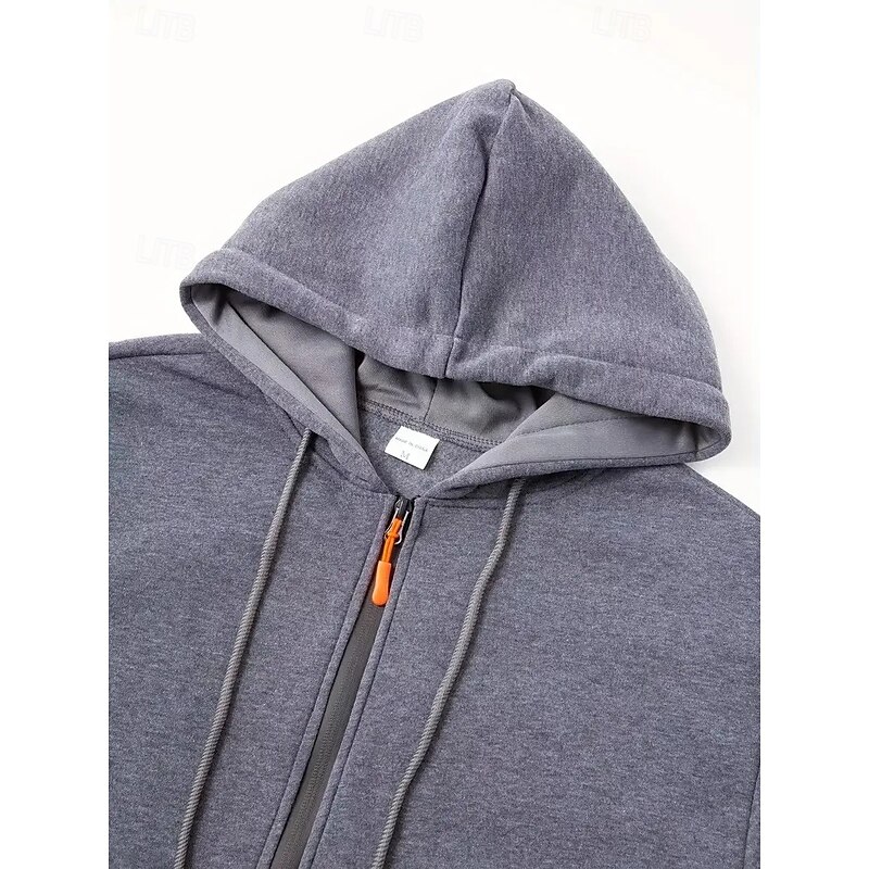 Men's Hoodie Full Zip Hoodie Tactical Hoodie Navy Blue Khaki Dark Gray Gray Hooded Plain Zip Up Zipper Pocket Sports & Outdoor Daily Holiday non-printing Streetwear Cool Casual Winter Spring &  Fall3