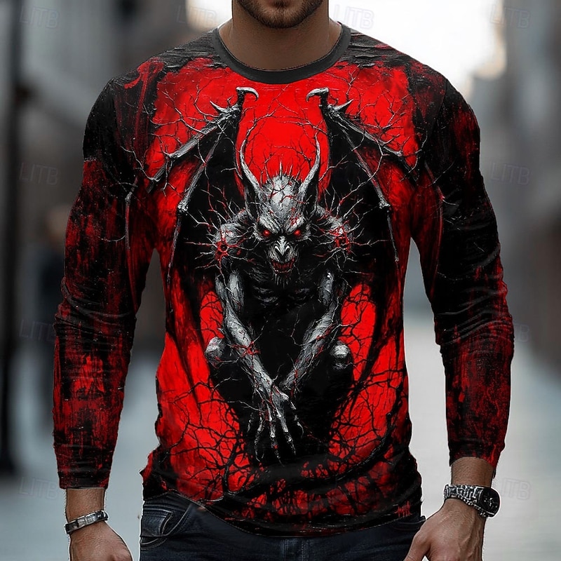 Halloween Men's Vampires T Shirt Long Sleeve T shirt 3D Print Crew Neck Shirt Fashion Exaggerated Street Casual Daily Red Blue Purple Summer Spring Fall Clothing Apparel S M L XL XXL XXXL