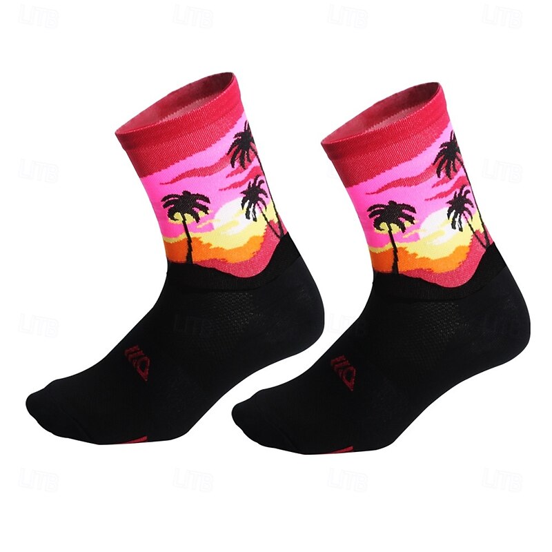 Socks Cycling Socks Bike Socks Sports Socks Athletic Socks Camping / Hiking Hiking Outdoor Exercise Bike / Cycling High Elasticity Comfortable Breathable 1 Pair Leaf Nature & Landscapes Letter2