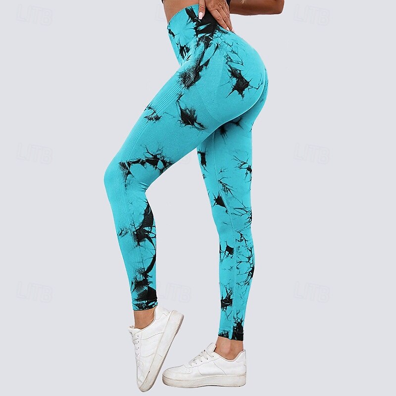 Women's Compression Pants Running Tights Yoga Leggings Tummy Control High Waist Gym Workout Athletic Bottoms Tie Dye Dark Pink Black Pink Fall Sports Activewear2