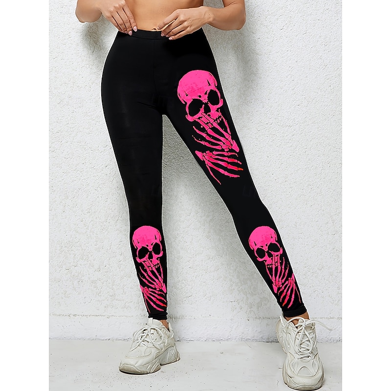 Women's Leggings Vacation Vintage Fashion Full Length High WaistPantsHalloween Graphic Skull Printing Soft Breathable High Elasticity Outdoor Vacation Street Violet Rose Red Spring Fall Winter Slim