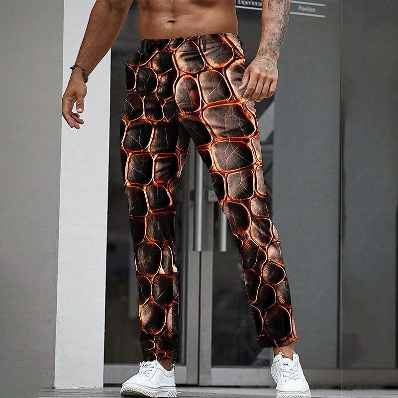 Men's Geometric Optical Illusion Scales Dress Pants Trousers Suit Pants Mid Waist Casual Outdoor Holiday Straight Leg Pants with Pockets Spring Fall 3D Print Purple Orange Green2