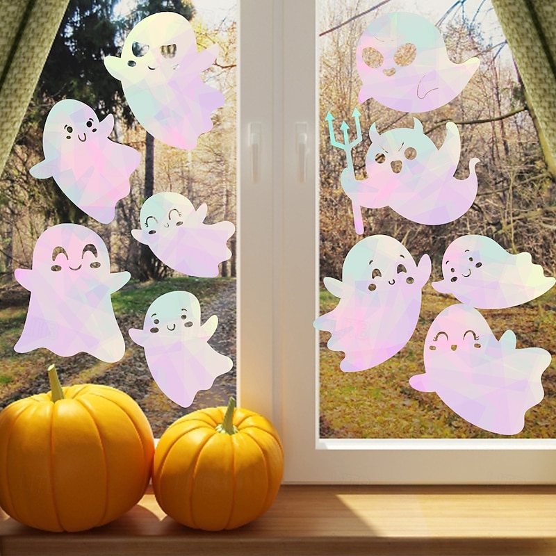 Halloween Suncatcher Window Cling Wall Sticker, Cute Cartoon Ghost Glass Stickers, Removable Static Clings for Shop Window Decoration Halloween Party Home Decor2