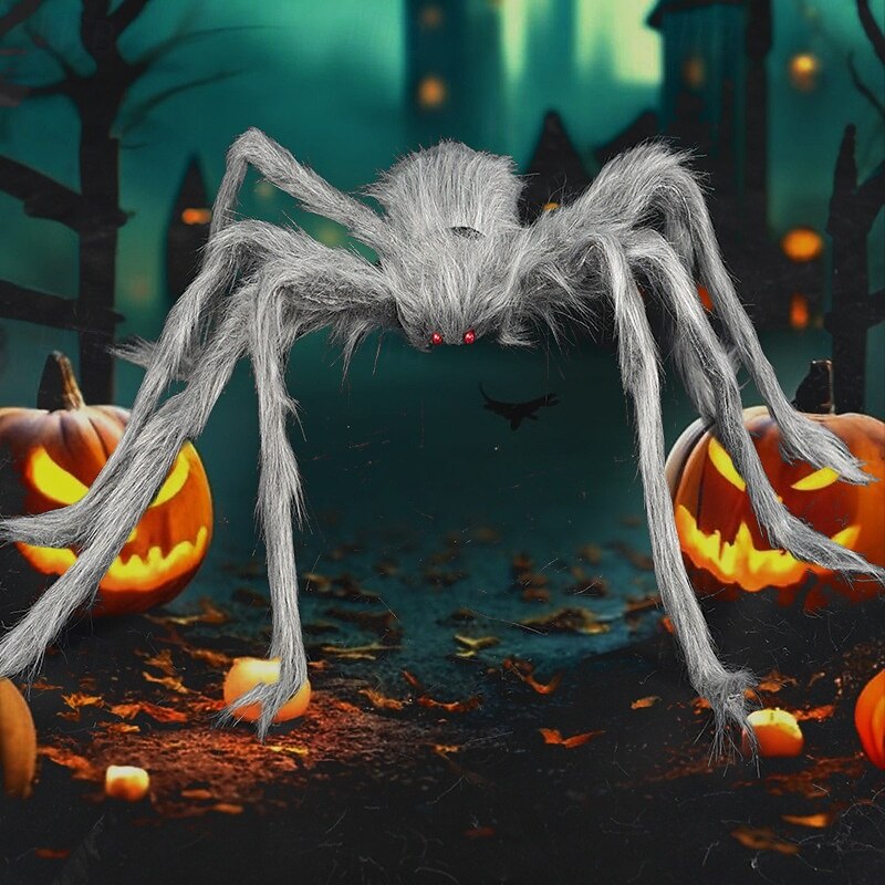 Halloween Decoration Outdoor Spider Large Giant Spider Scary Spiders Garden Horror Decorations Scary Stretchy Giant Spider for Yard, Patio, Lawn, Garden, Window, White Grey3
