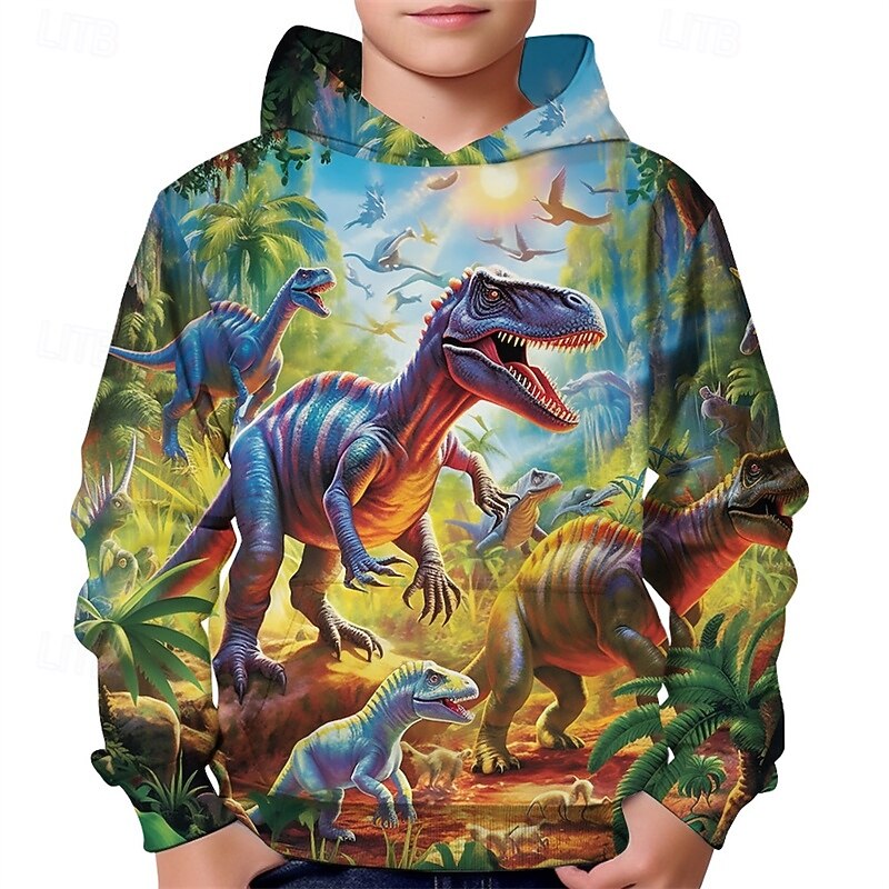 Boys' 3D Dinosaur Hoodie Long Sleeve Spring Fall Fashion Streetwear Kids 4-12 Years Hooded Outdoor Casual Daily Regular Fit