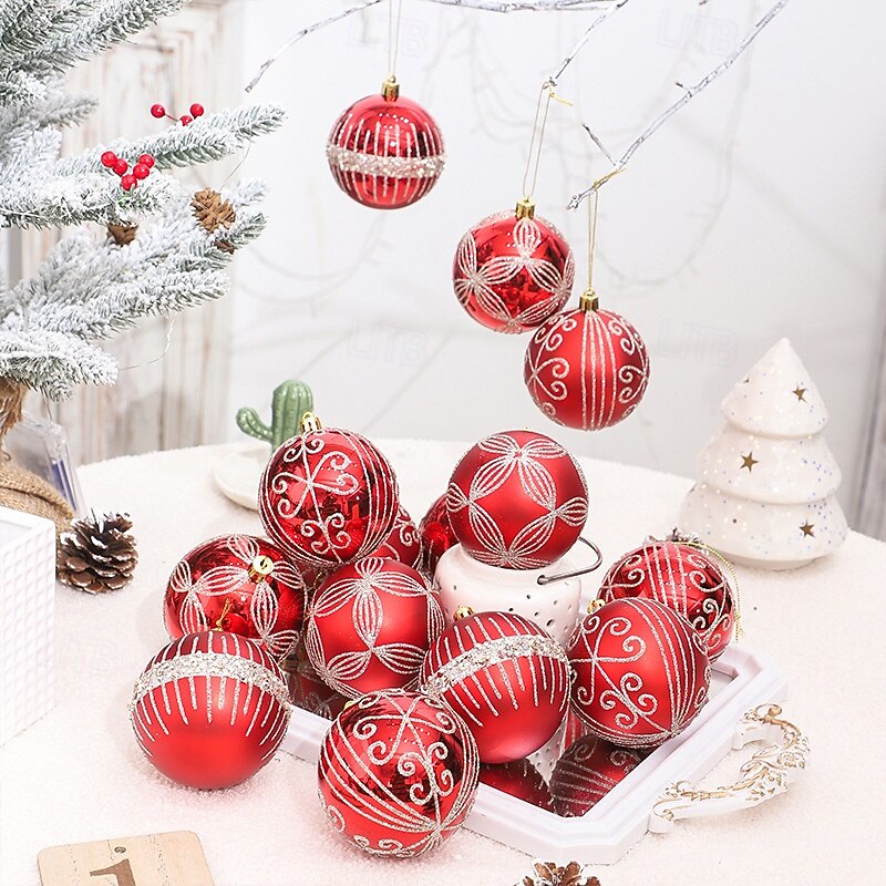 6 pcs Christmas Tree Balls Baubles Ornaments, 8 cm/3.15 inch Xmas Decoration, Painted Hanging Set for Christmas Tree, Window Display Round Balls4
