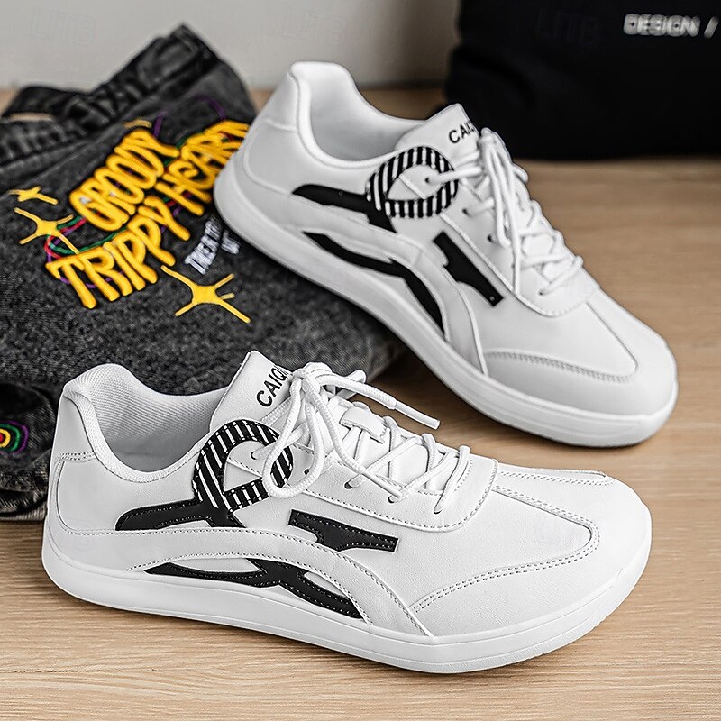 Men's White Fashion Sneakers with Contrast Black Detailing – Modern Casual Lace-Up Sport Shoes for Walking, Shopping and Everyday Wear4