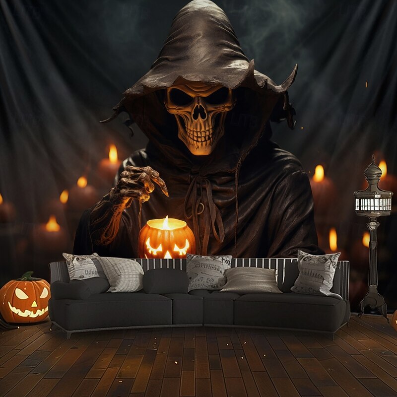 Halloween Tapestry Banners Blanket Skeleton Grim Reaper Pumpkin Dark Punk Gothic Style Party Dorm Shooting Backgrounds Home Decor3