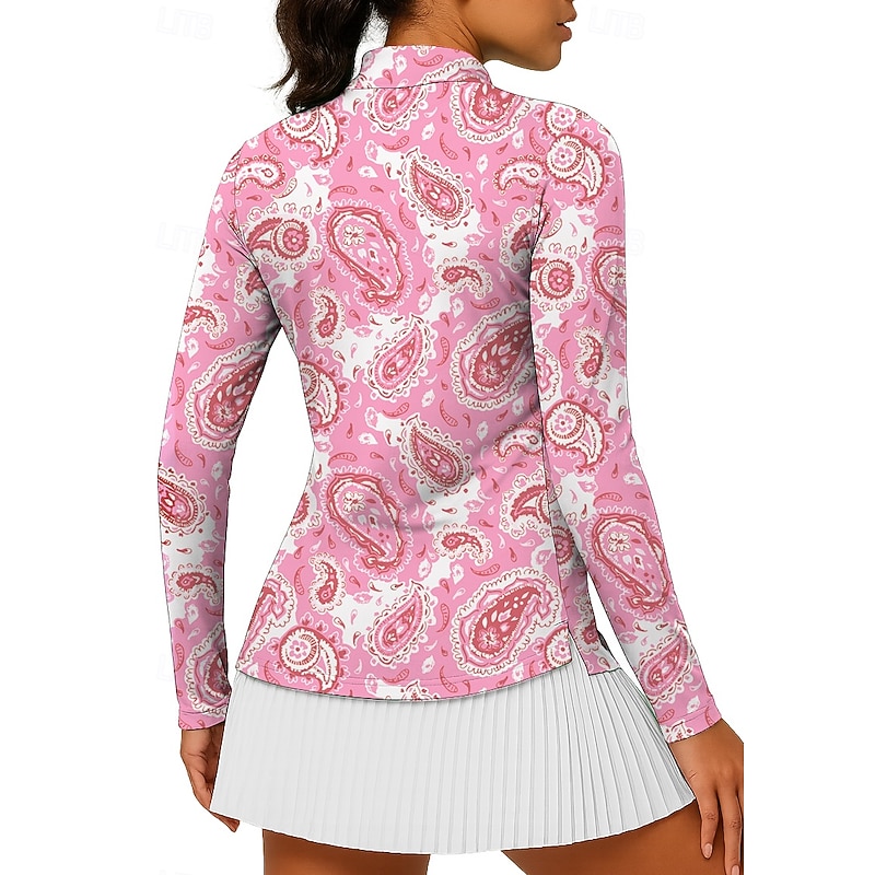 Women's Golf Polo Shirt Tennis Shirt Tennis Sweatshirt Long Sleeve Print Quarter Zip Pullover UV Protection Elastic Breathable Tennis Golf Pickleball Stand Collar Zip Collar Shirt Sweatshirt Blue and2