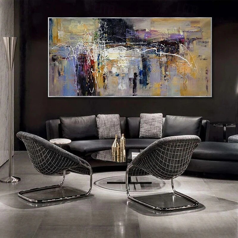 Contemporary Large Abstract Wall Art Hand Painted Oversize Painting On Canvas Panoramic Wide in Office Decoration4