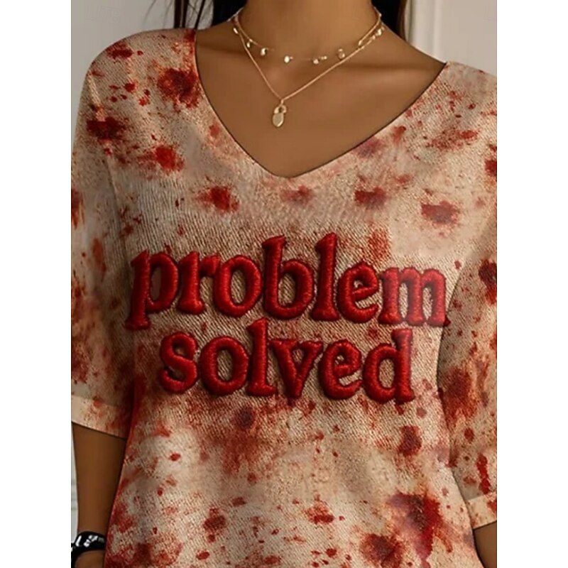 Women's Blouse Graphic Letter Daily Casual 3/4 Length Sleeve V Neck Regular Tops Daily Holiday Print Red Summer Spring Fall2