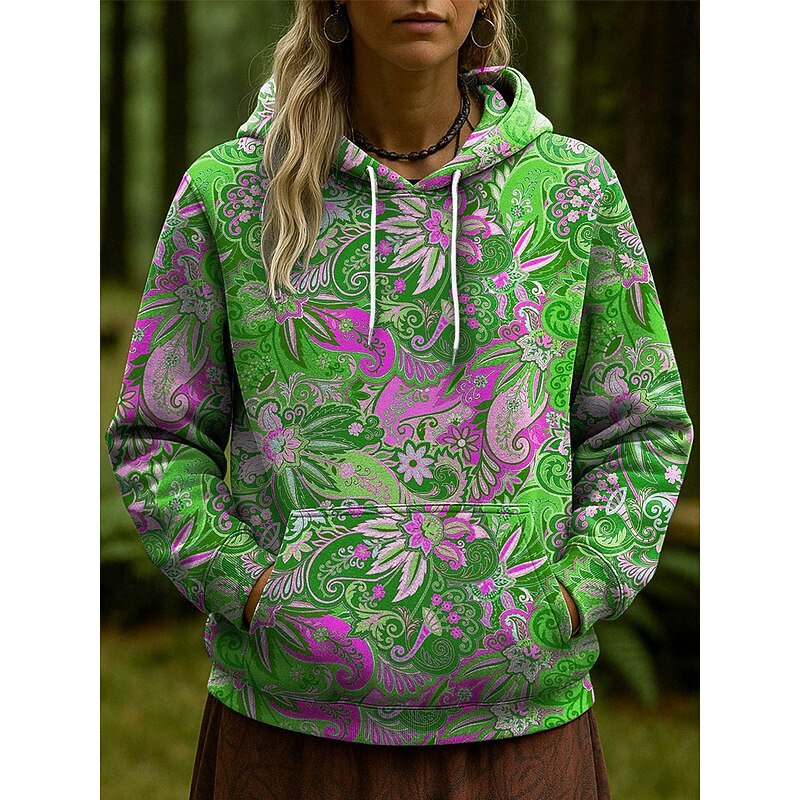 Women's Pullover Hoodie Sweatshirt Floral Graphic Paisley Casual Long Sleeve Hooded Regular Tops Party Evening Wear Street Dailywear Pink Blue Orange Green Spring Fall Winter4