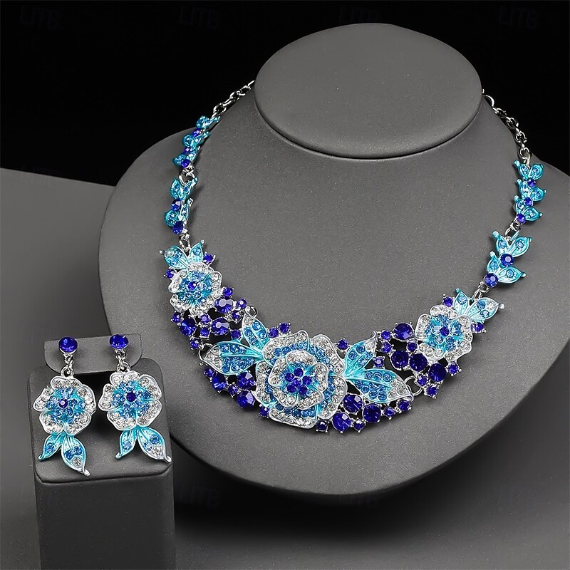 Jewelry Set Two-piece Suit Cubic Zirconia Chrome 1 Necklace Earrings Women's Elegant Vintage Fashion Vintage Style Classic Floral Jewelry Set For Wedding Party Wedding Guest3