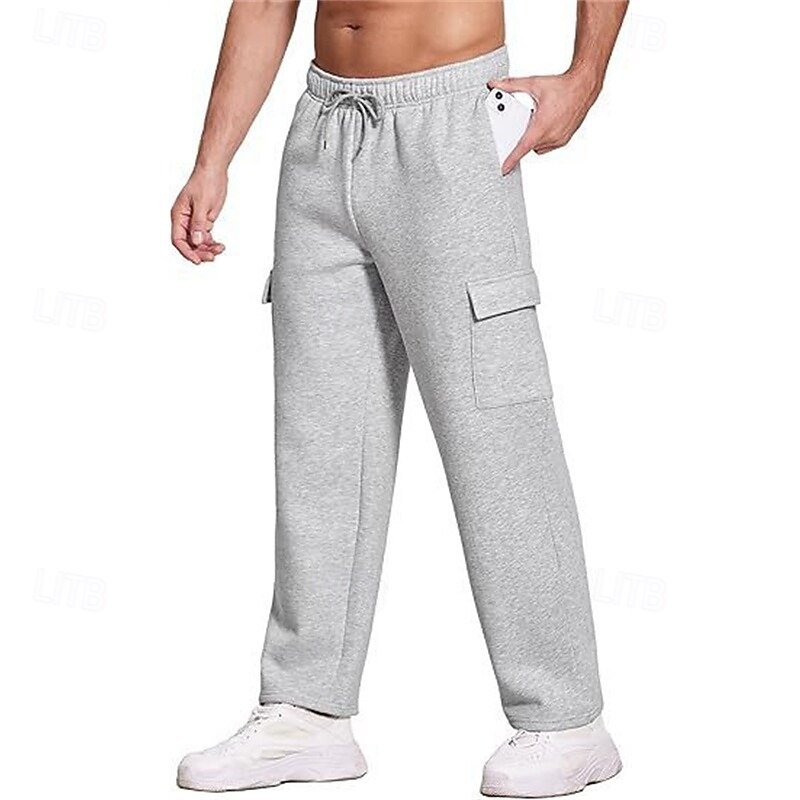 Men's Sweatpants Trousers Cargo Sweatpants Straight Leg Sweatpants Drawstring Pocket Elastic Waist Plain Comfort Sports Outdoor Daily Fashion Casual Black White Micro-elastic2