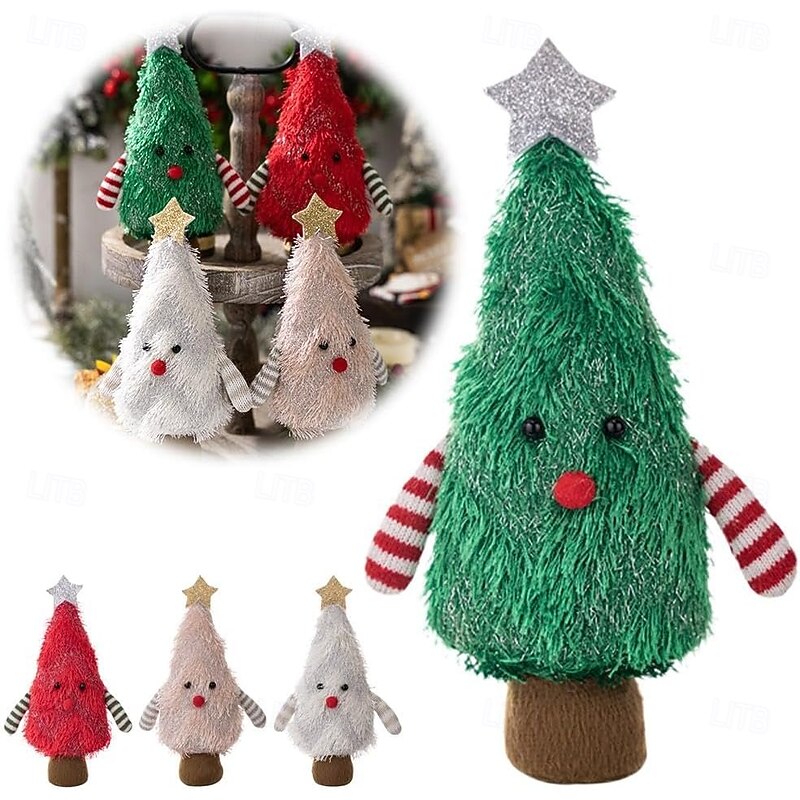 Christmas Tree Shaped Plush Doll Ornament Cute Plush Xmas Trees Dolls Soft Trees Design Figure Dolls Desktop Decoration for Home Office Holiday