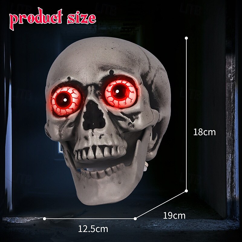 Talking Skull Heads Halloween - Light up Red Eye Skull Halloween Themed Lighted Skeleton Decor, Festive Red Eyes Halloween Decorations for Party4
