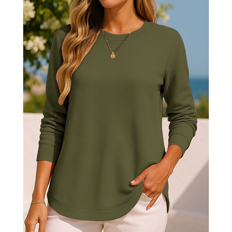 Women's Pullover Sweatshirt Casual Tops Waffle Long Sleeve Top Athleisure Fall Solid Colored Lightweight Outdoor Travel Sports Sportswear Activewear Black White Pink4