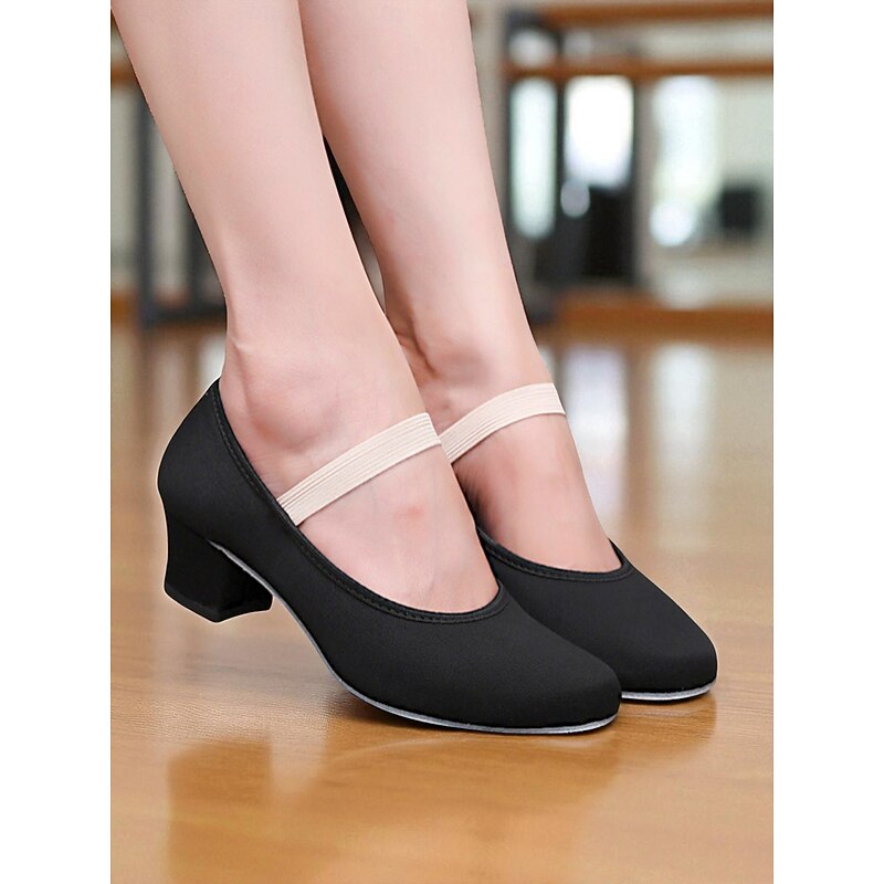Women's Black Ballet Practice Shoes - Low Heel Professional Dance Pumps with Elastic Strap for Training & Rehearsal2